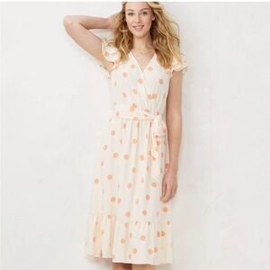 LC Lauren Conrad Peach Polka Dot Midi Dress